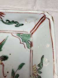 A set of five Chinese wucai Ko-Sometsuke square 'Crane' dishes for the Japanese market, with a tomobako, Tianqi
