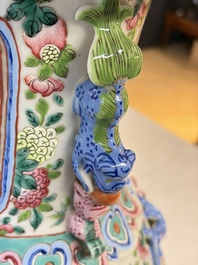 A Chinese Canton famille rose vase with narrative design, 19th C.