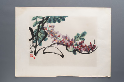 'Gravures sur Bois de la Chine Nouvelle': 40 woodcuts, dated 1956, and 'Baishi Lao Ren Hua Ce': 7 woodblock prints after Qi Baishi, Rong Bao Zhai 荣宝斋 studio, 20th C.