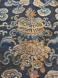 A Chinese silk blue-ground summer gauze 'Dragons' robe, 19th C.