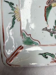 A set of five Chinese wucai Ko-Sometsuke square 'Crane' dishes for the Japanese market, with a tomobako, Tianqi