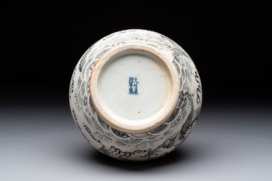 A Chinese black-enamelled biscuit 'Dragon' vase, Kangxi mark, 19th C.