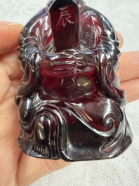 A rare complete set of 12 Chinese cherry amber 'Zodiac' figures on wooden stands, Qianlong mark, Republic
