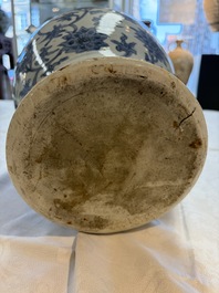 A Chinese blue and white 'Lotus Scroll' vase and cover, Ming