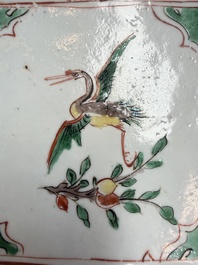 A set of five Chinese wucai Ko-Sometsuke square 'Crane' dishes for the Japanese market, with a tomobako, Tianqi