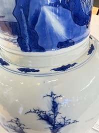 A Chinese blue and white 'Yenyen' vase with figures in a mountainous landscape, Kangxi