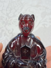 A rare complete set of 12 Chinese cherry amber 'Zodiac' figures on wooden stands, Qianlong mark, Republic