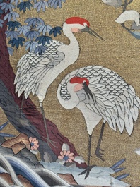 A rare and large Chinese gold-thread and silk 'Bai Niao Chao Feng 百鳥朝鳳' kesi panel, Republic