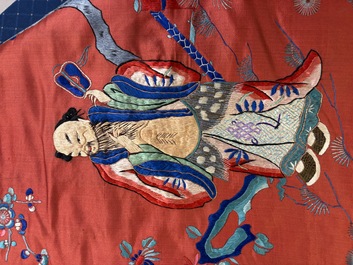A large and fine Chinese embroidered silk 'Xi Wang Mu and Immortals' panel, 19th C.