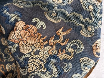 A Chinese silk blue-ground summer gauze 'Dragons' robe, 19th C.