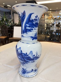A Chinese blue and white 'Yenyen' vase with figures in a mountainous landscape, Kangxi