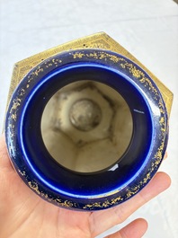 A fine Japanese Satsuma hexagonal vase with narrative design, Kinkozan 錦光山 mark, Meiji, 19th C.