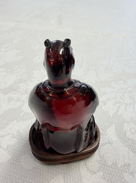 A rare complete set of 12 Chinese cherry amber 'Zodiac' figures on wooden stands, Qianlong mark, Republic