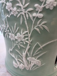 A Chinese slib-decorated celadon-ground garden seat, 19th C.