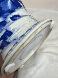 A Chinese blue and white 'Yenyen' vase with figures in a mountainous landscape, Kangxi