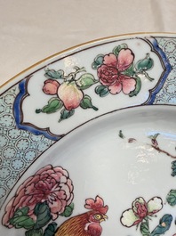 A fine Chinese famille rose 'Roosters' plate, Yongzheng