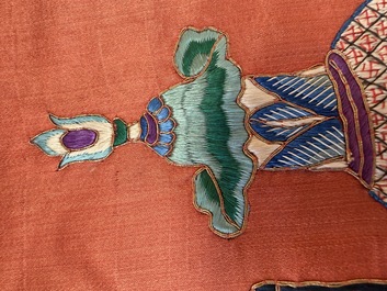 A large and fine Chinese embroidered silk 'Xi Wang Mu and Immortals' panel, 19th C.
