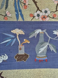 A rare and large Chinese gold-thread and silk 'Bai Niao Chao Feng 百鳥朝鳳' kesi panel, Republic