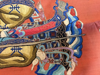 A large and fine Chinese embroidered silk 'Xi Wang Mu and Immortals' panel, 19th C.