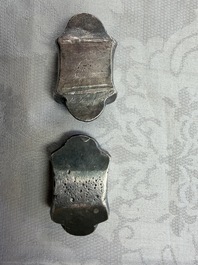 Two Chinese silver "Pai Fang 牌坊" sycee ingots, Yunnan mint, Zhang Tongchang 張同昌 and Chen Yuanchang 陳元昌 marks, 19th C.