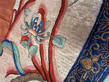 A large and fine Chinese embroidered silk 'Xi Wang Mu and Immortals' panel, 19th C.