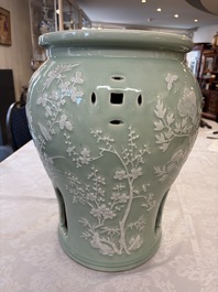 A Chinese slib-decorated celadon-ground garden seat, 19th C.
