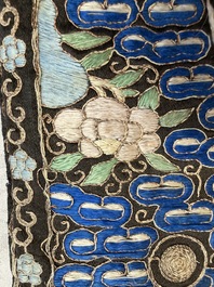 A pair of Chinese embroidered silk 'Civil Ninth-Rank' badges and a pair of kesi 'Civil Fifth-Rank' badges, Qing