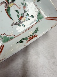 A set of five Chinese wucai Ko-Sometsuke square 'Crane' dishes for the Japanese market, with a tomobako, Tianqi