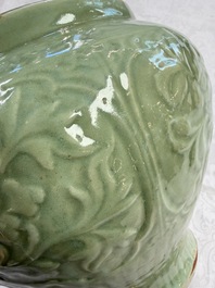 A fine large Chinese Longquan celadon 'Floral' jar, Ming