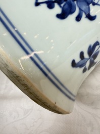 A pair of large Chinese blue and white 'Gu' vases with elegant ladies and playing boys, Kangxi