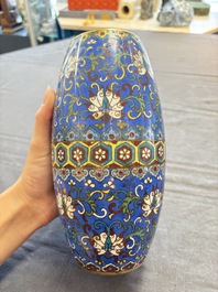 Two Chinese cloisonn&eacute; covered jars, a vase and two brush washers, 19/20th C.