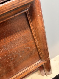 A large Chinese elmwood tapered round-corner cabinet, 'Yuanjiaogui', early Qing, 17/18th C.