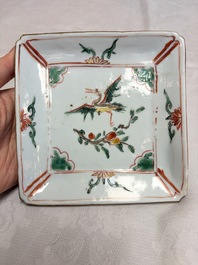A set of five Chinese wucai Ko-Sometsuke square 'Crane' dishes for the Japanese market, with a tomobako, Tianqi