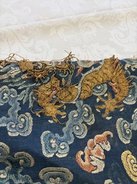 A Chinese silk blue-ground summer gauze 'Dragons' robe, 19th C.