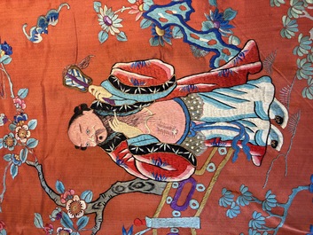 A large and fine Chinese embroidered silk 'Xi Wang Mu and Immortals' panel, 19th C.