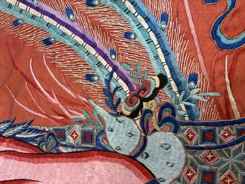 A large and fine Chinese embroidered silk 'Xi Wang Mu and Immortals' panel, 19th C.