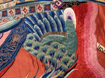 A large and fine Chinese embroidered silk 'Xi Wang Mu and Immortals' panel, 19th C.