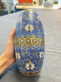 Two Chinese cloisonn&eacute; covered jars, a vase and two brush washers, 19/20th C.