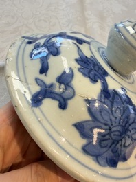 A Chinese blue and white 'Lotus Scroll' vase and cover, Ming