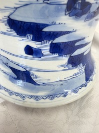 A Chinese blue and white 'Yenyen' vase with figures in a mountainous landscape, Kangxi