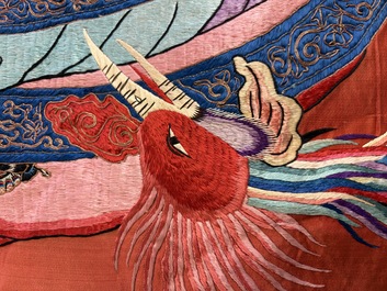 A large and fine Chinese embroidered silk 'Xi Wang Mu and Immortals' panel, 19th C.