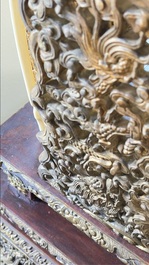 An exceptional Vietnamese gilt-lacquered wood and ivory 'Dragon and Phoenix' throne-shaped altar, 18/19th C.