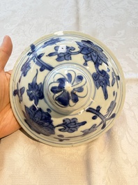 A Chinese blue and white 'Lotus Scroll' vase and cover, Ming