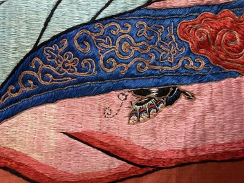 A large and fine Chinese embroidered silk 'Xi Wang Mu and Immortals' panel, 19th C.