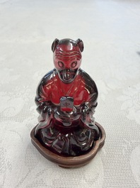 A rare complete set of 12 Chinese cherry amber 'Zodiac' figures on wooden stands, Qianlong mark, Republic