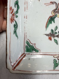 A set of five Chinese wucai Ko-Sometsuke square 'Crane' dishes for the Japanese market, with a tomobako, Tianqi