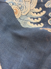 A Chinese silk blue-ground summer gauze 'Dragons' robe, 19th C.