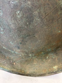 A large Chinese archaistic bronze wine vessel and cover with ram-form handles, Lei 罍, Ming