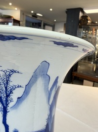 A Chinese blue and white 'Yenyen' vase with figures in a mountainous landscape, Kangxi