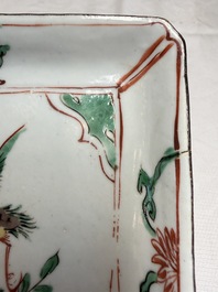 A set of five Chinese wucai Ko-Sometsuke square 'Crane' dishes for the Japanese market, with a tomobako, Tianqi